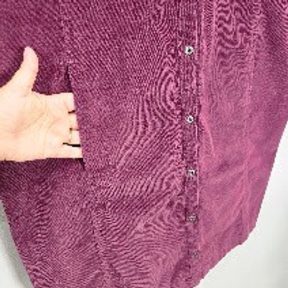 J Jill Corduroy Knee Length Shirt Dress XL Plum Button Country Cottage Fall - Picture 2 of 11